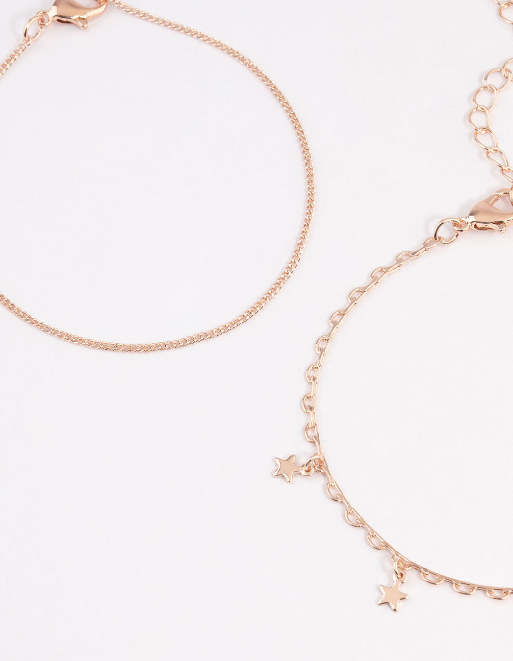 Rose Gold Mix Star & Moon Chain Bracelet 4-Pack