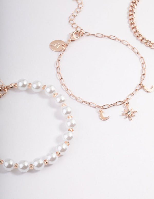 Rose Gold Pearl Celestial Butterfly Bracelet