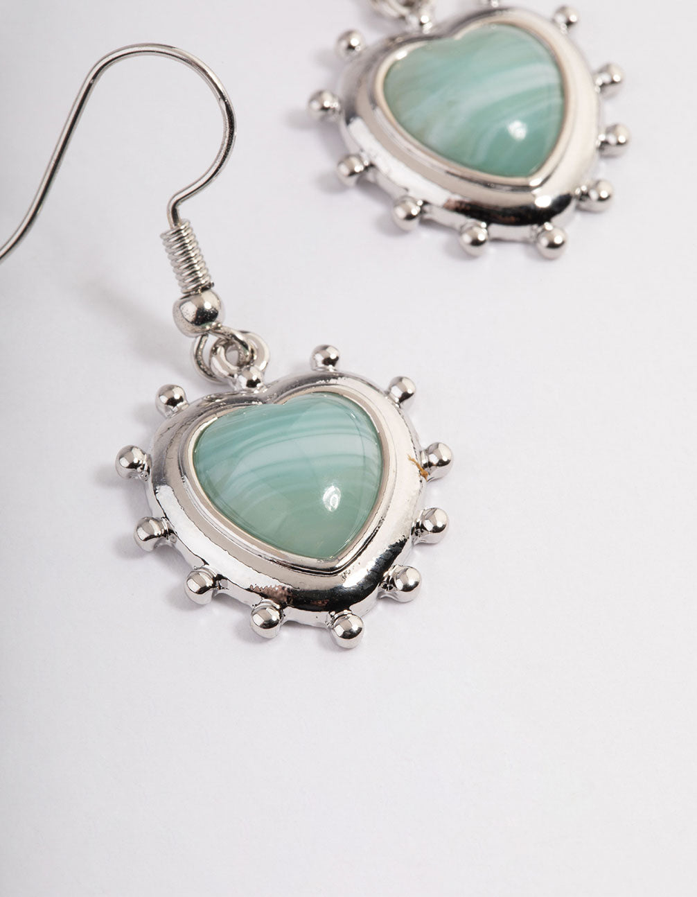 Silver Grunge Heart Stone Drop Earrings