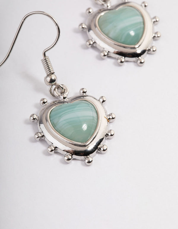 Silver Grunge Heart Stone Drop Earrings