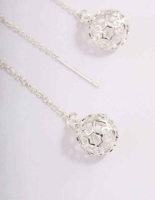 Silver Filigree Ball Thread Through Drop Earrings