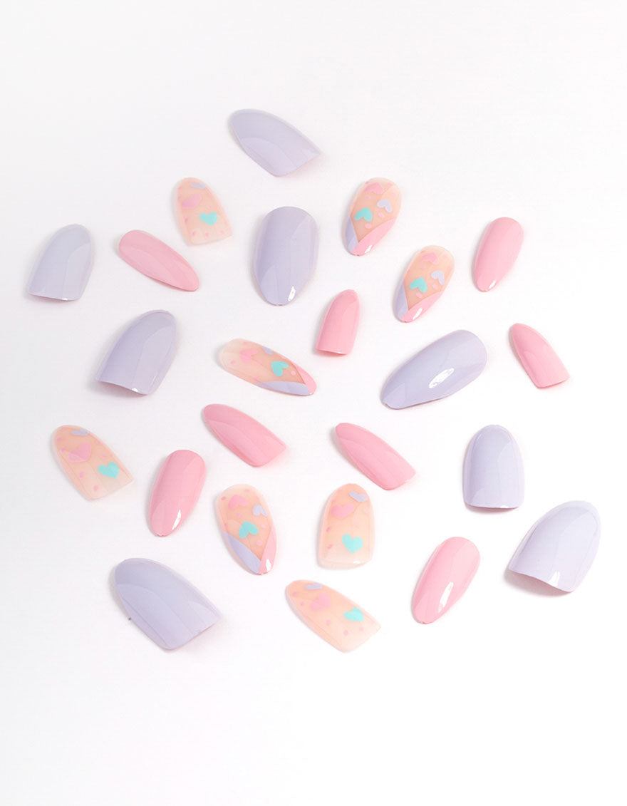 Plastic Two Tone Heart Press On Nails