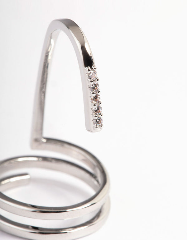 Silver Diamante Strip Fingertip Ring