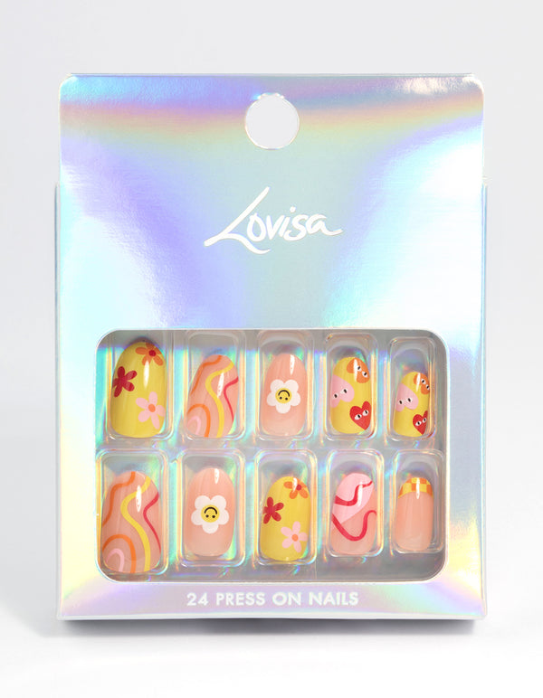 Plastic Bright Checkerboard Press On Nails
