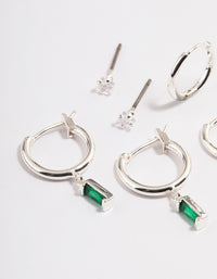 Silver Plated Brass  Cubic Zirconia Emerald Cut Huggie Earrings 6-Pack - link has visual effect only