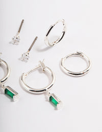Silver Plated Brass  Cubic Zirconia Emerald Cut Huggie Earrings 6-Pack - link has visual effect only