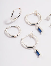 Silver Plated Brass  Cubic Zirconia Sapphire Cut Huggie Earrings 6-Pack - link has visual effect only