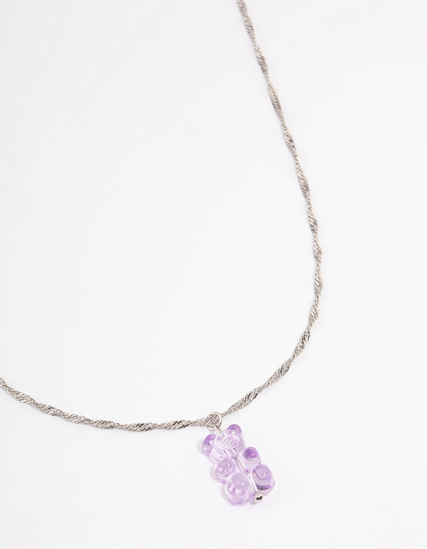 Silver Purple Gummy Bear Necklace