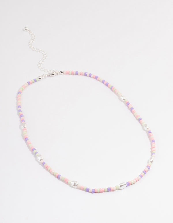 Silver Multi-Coloured Beaded Necklace