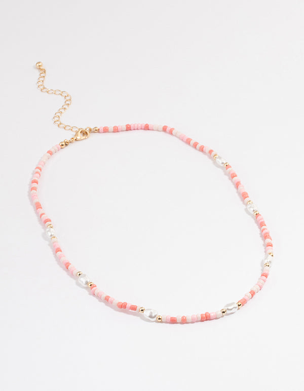 Pink Beaded Pearl Necklace