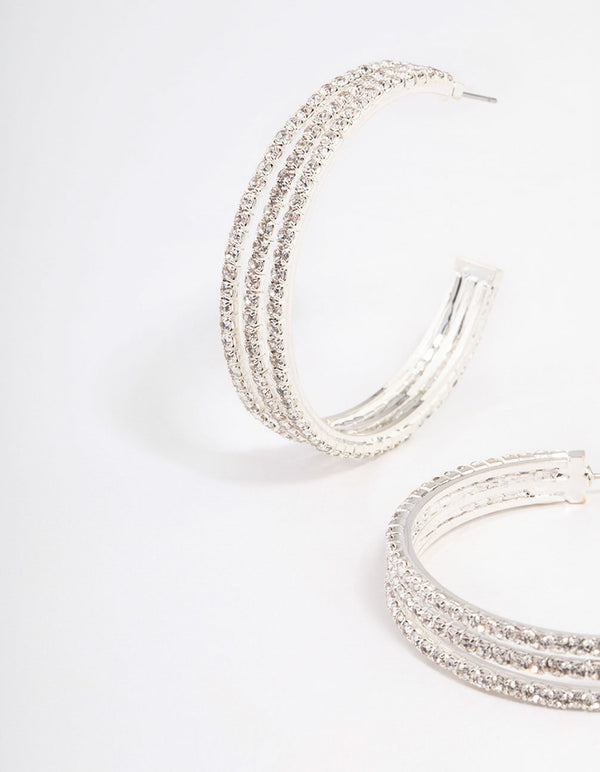 Silver Three Illusion Statement Hoop Earrings