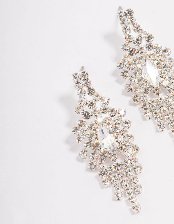 Silver Mini Diamante Drop Earrings