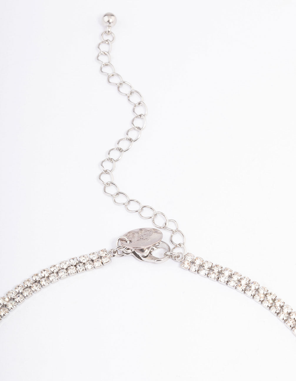 Silver Double Row Dainty Rectangle Diamante Necklace