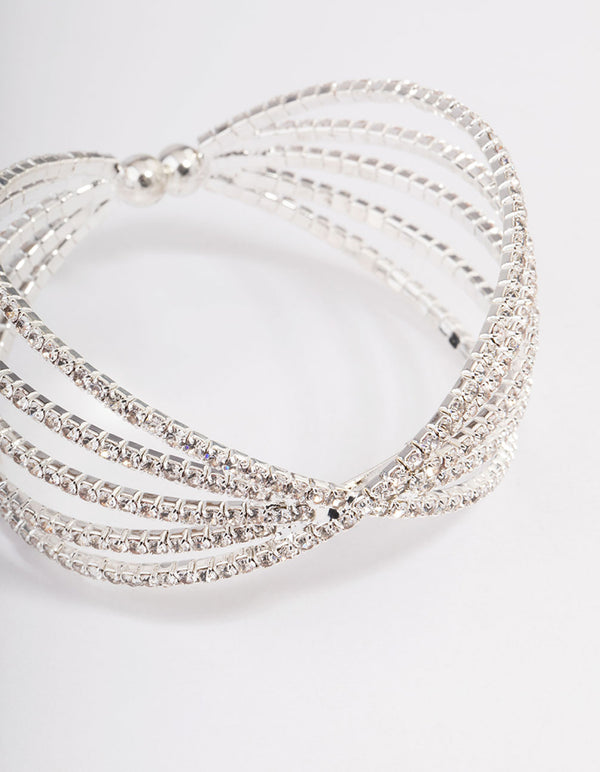Silver Triple Row Criss Cross Wrist Cuff