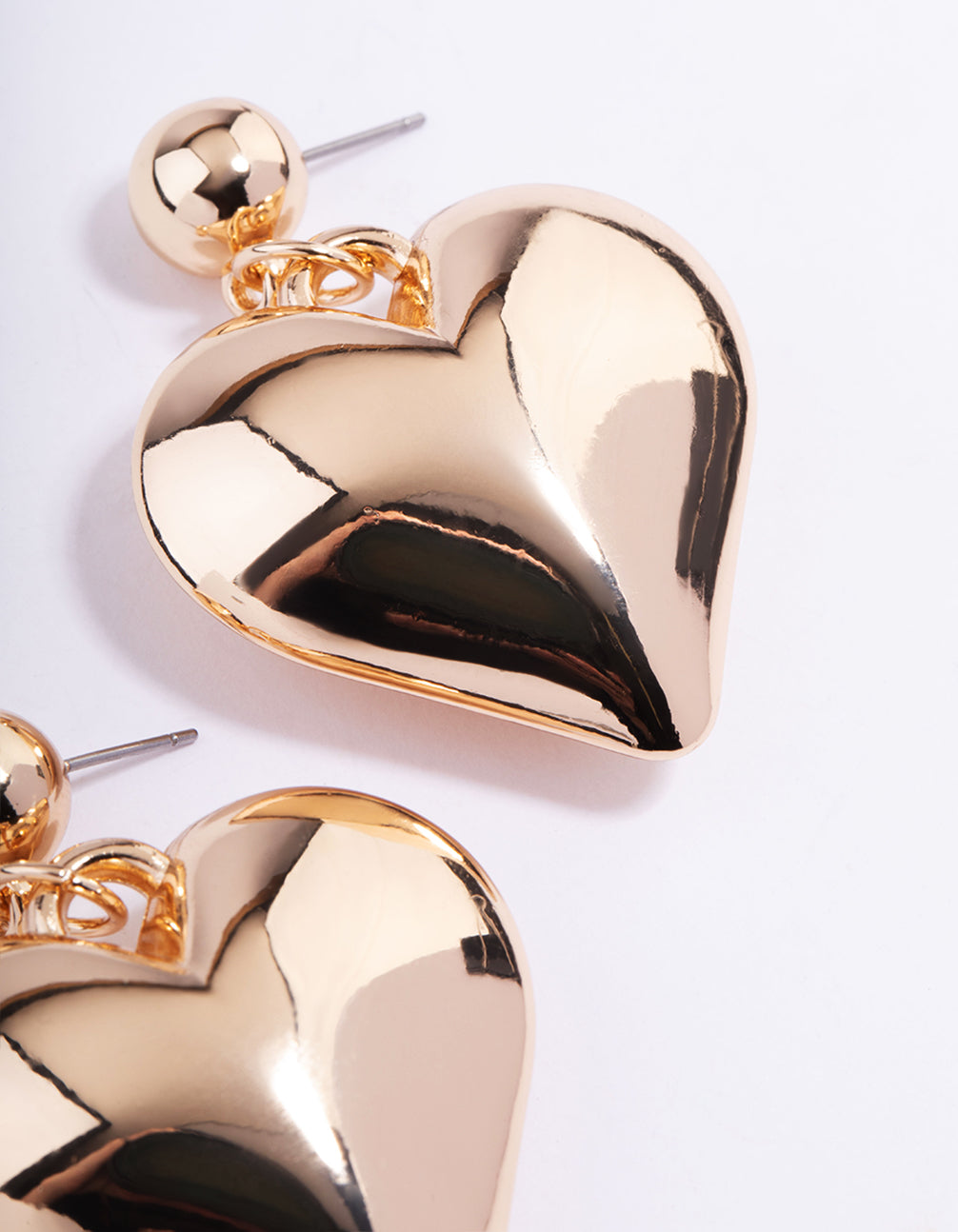 Gold Big Puffy Heart Drop Earrings