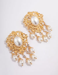 Worn Gold Statement Vintage Pearl Drop Earrings - link has visual effect only
