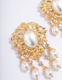 Worn Gold Statement Vintage Pearl Drop Earrings - link has visual effect only