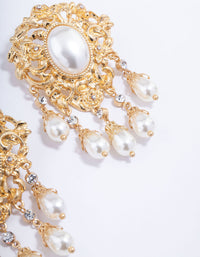 Worn Gold Statement Vintage Pearl Drop Earrings - link has visual effect only