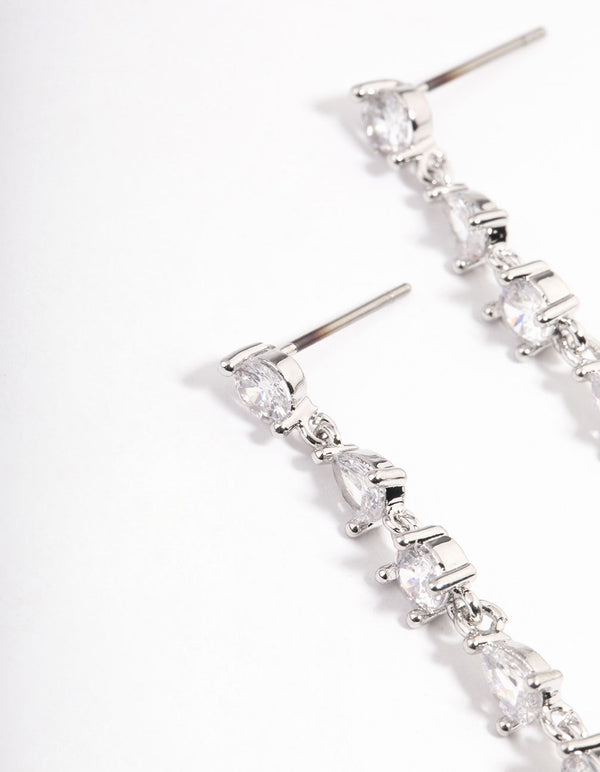 Silver Cubic Zirconia Mixed Stone Drop Earrings