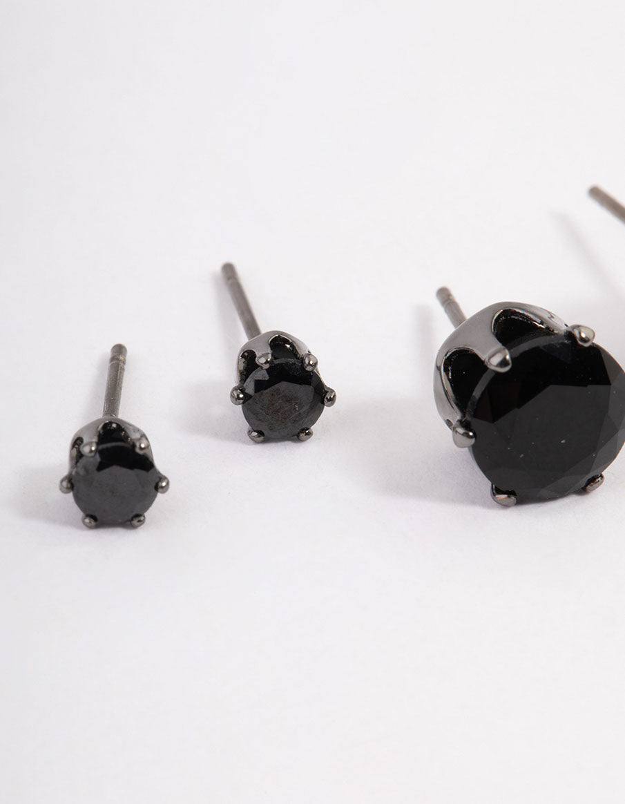 Gunmetal Round Graduated Stud Earrings Pack
