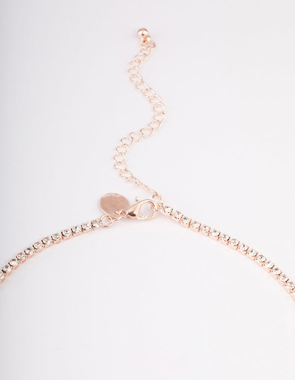 Rose Gold Diamante Butterfly Drop Choker