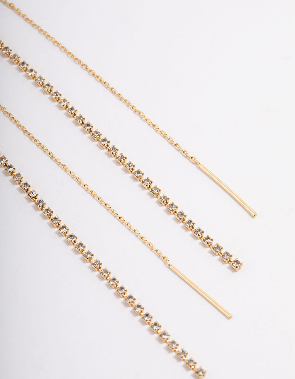Gold Plated Diamante Chain Threader Drop Earrings