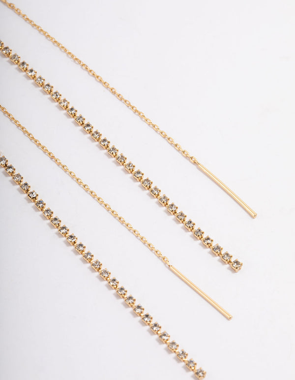 Gold Plated Diamante Chain Threader Drop Earrings