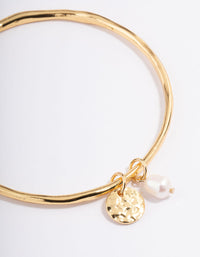 Gold Plated Freshwater Pearl Hammered Disc Bangle Bracelet - link has visual effect only