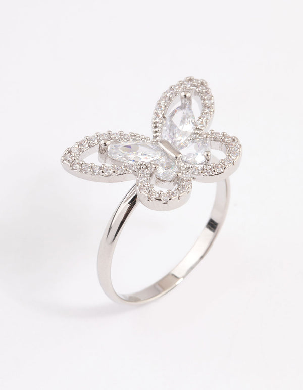 Silver Sparkling Butterfly Cocktail Ring