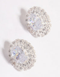 Rhodium Round Blossom Cubic Zirconia Earrings - link has visual effect only