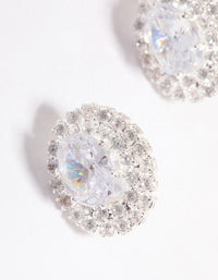 Rhodium Round Blossom Cubic Zirconia Earrings - link has visual effect only