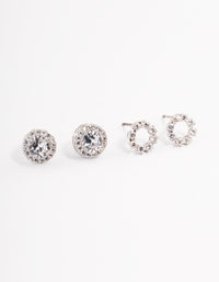 Silver Circle Cubic Zirconia Earrings Pack - link has visual effect only