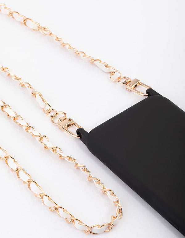 White Faux Leather & Chain Crossbody Phone Strap