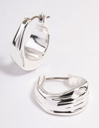 Silver Plated Molten Medium Hoop Earrings - link has visual effect only