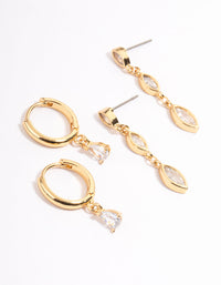 Gold Plated Teardrop Cubic Zirconia Stud Earrings Pack - link has visual effect only