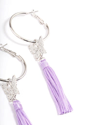 Silver Purple Flower Tassel Hoop Earrings - link has visual effect only