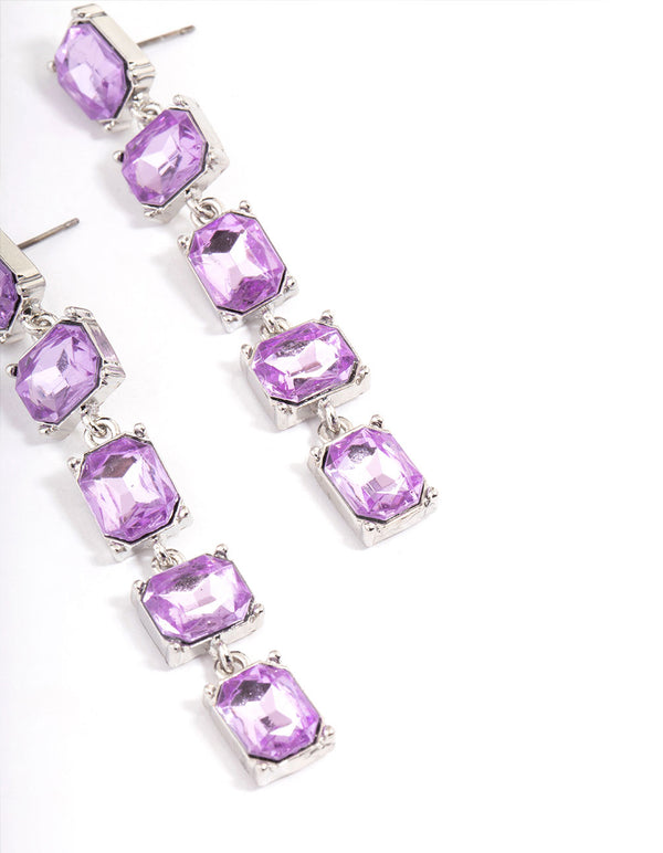 Silver Square Stone Drop Earrings