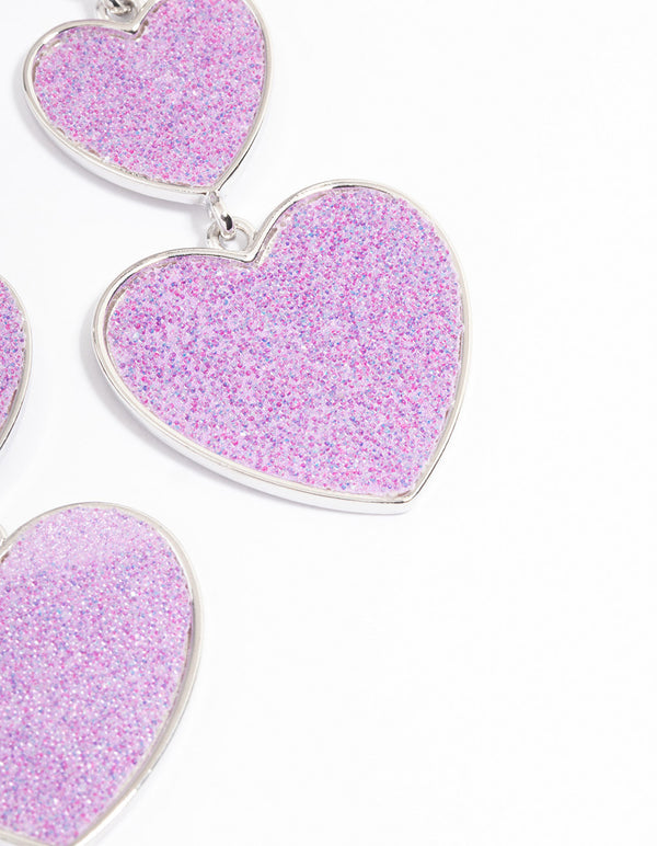 Silver Pink Heart Statement Earrings