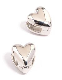 Silver Puffy Heart Huggie Earrings - link has visual effect only