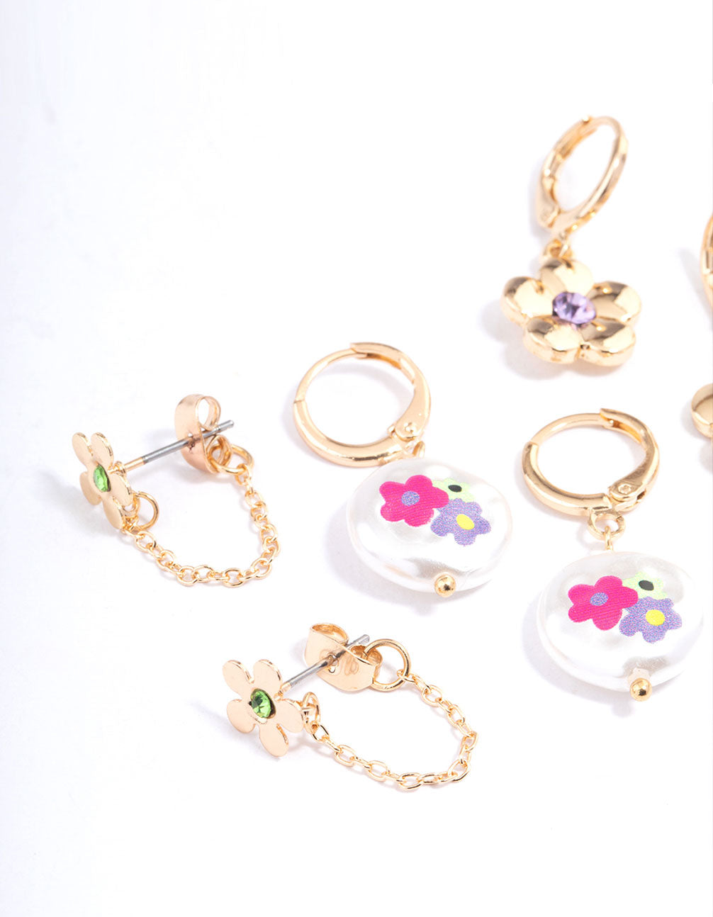 Gold Stamp Pearl Stacker Earrings