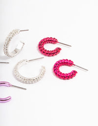 Silver & Pink Diamante Stacker Earrings - link has visual effect only