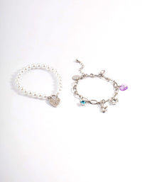 Silver Pearl Chain Charm Bracelet - link has visual effect only
