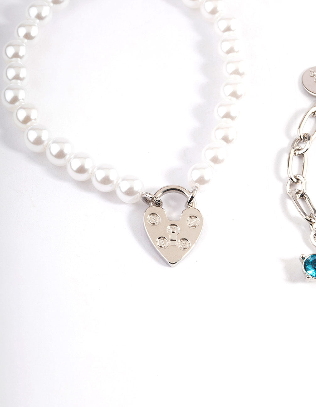 Silver Pearl Chain Charm Bracelet
