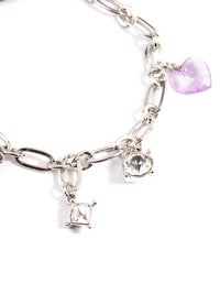 Silver Pearl Chain Charm Bracelet - link has visual effect only