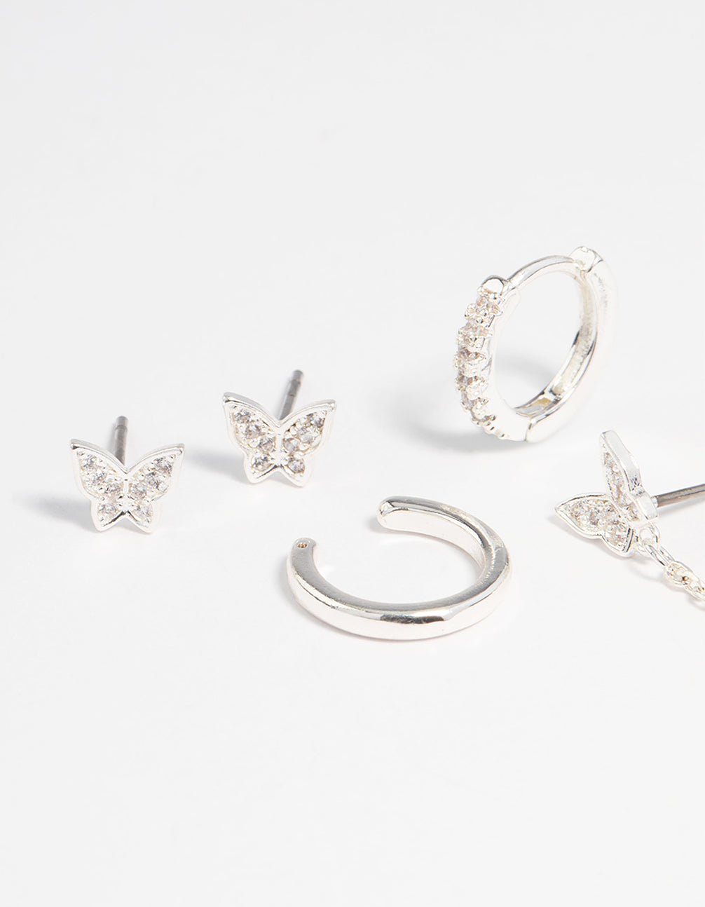 Silver Plated Butterfly Chain Earrings 6-Pack