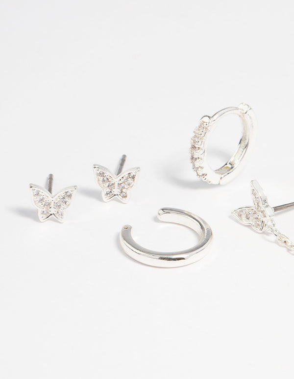 Silver Plated Butterfly Chain Earrings 6-Pack