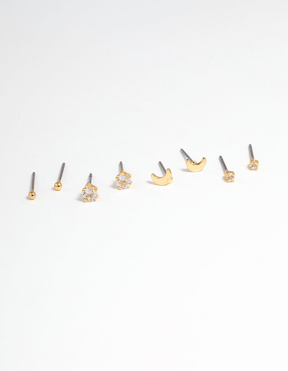 Gold Plated Cubic Zirconia Moon Earrings 8-Pack