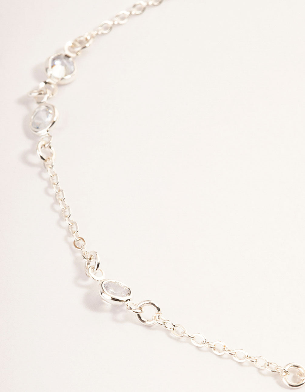 Silver Cubic Zirconia Station Anklet