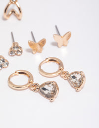 Gold Diamante Flower Butterfly Earrings 5-Pack - link has visual effect only
