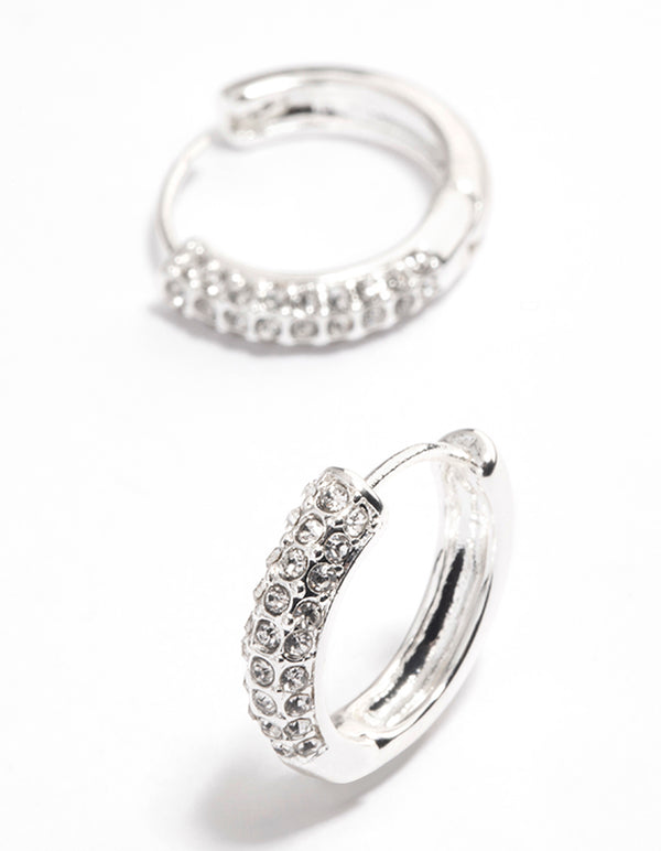 Silver Diamante Thick Huggie Earrings